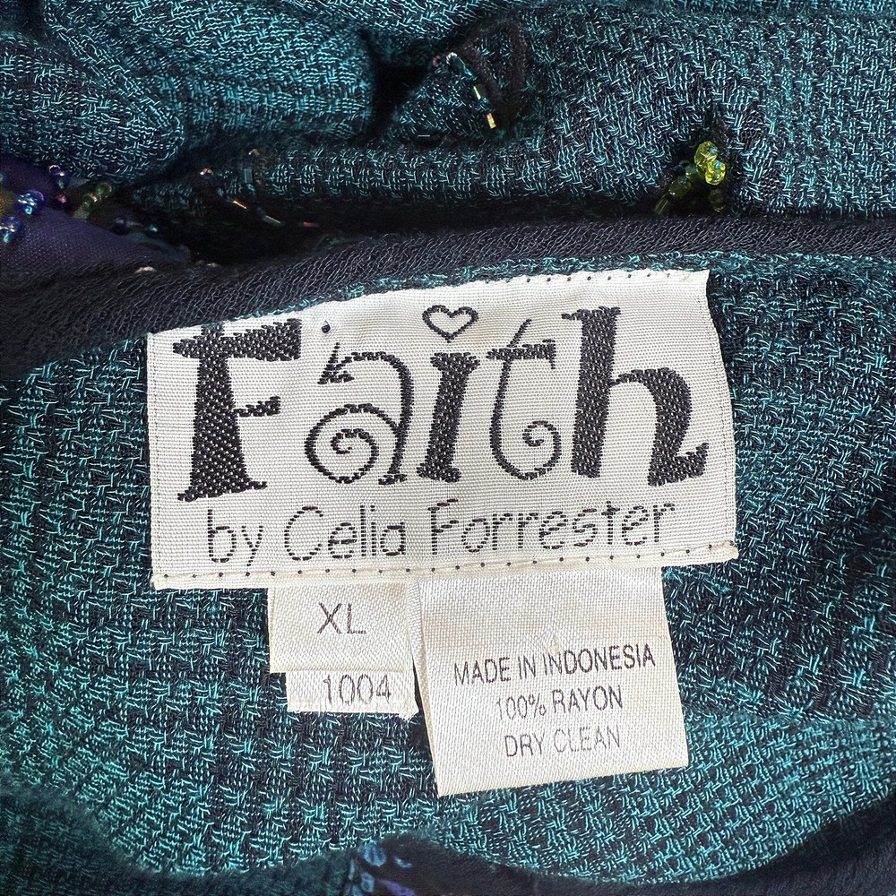 Faith by Celia Forrester Womens Embroidered Beaded Plaid Long Sleeve Tunic XL - Picture 3 of 11